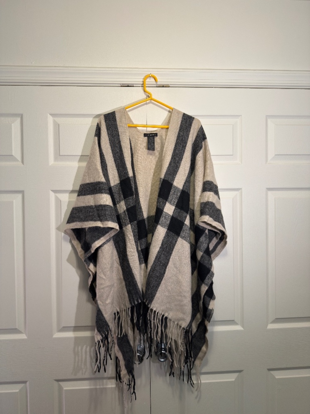 Banana Republic Plaid Fringe Poncho Cape